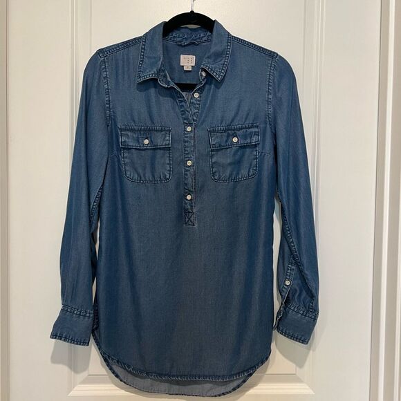 a new day Women's Chambray Popover Shirt Size Small 100% Lyocell Tunic Length - Picture 2 of 11